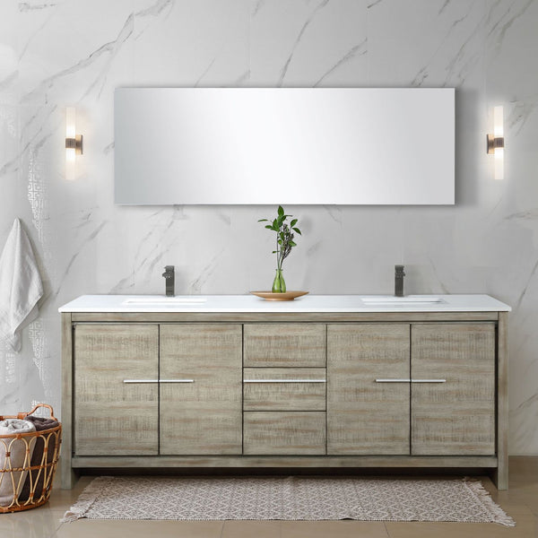 Lexora Collection Lafarre 80 inch Rustic Acacia Double Bath Vanity, Cultured Marble Top, Faucet Set and 70 inch Mirror - Luxe Bathroom Vanities
