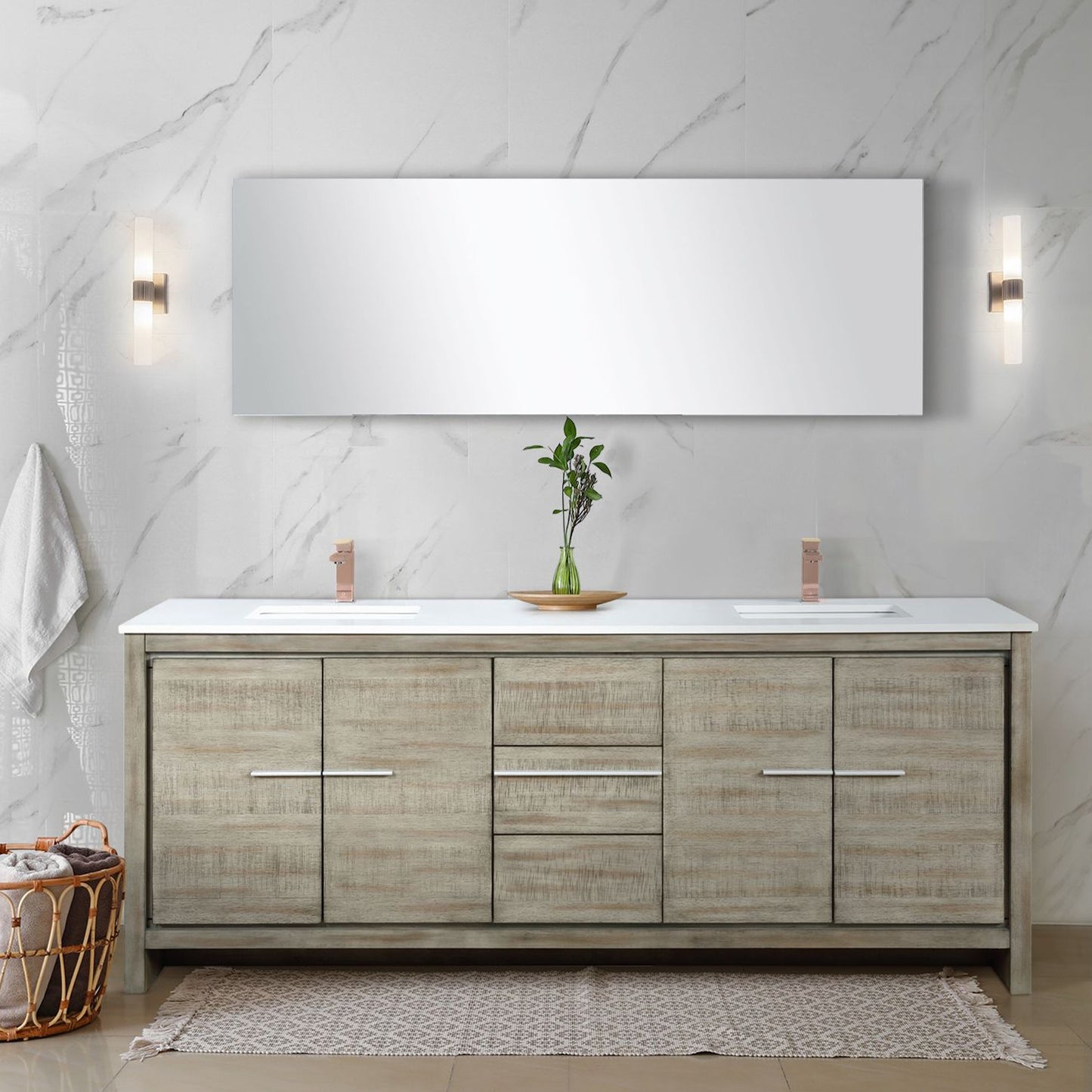 Lexora Collection Lafarre 80 inch Rustic Acacia Double Bath Vanity, Cultured Marble Top and Faucet Set - Luxe Bathroom Vanities