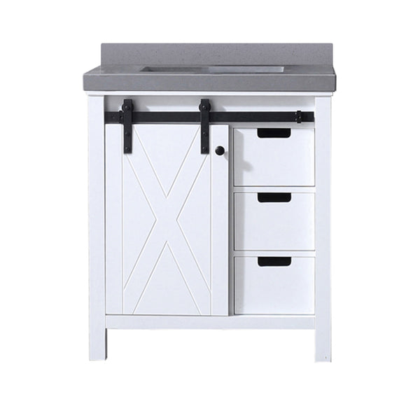 Lexora Collection Marsyas 30 inch White Bath Vanity and Grey Quartz Countertop - Luxe Bathroom Vanities