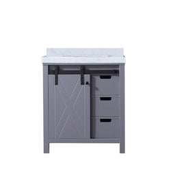 Lexora Collection Marsyas 30 inch Dark Grey Bath Vanity and Carrara Marble Countertop - Luxe Bathroom Vanities