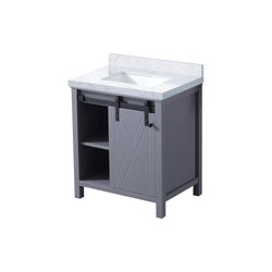 Lexora Collection Marsyas 30 inch Dark Grey Bath Vanity and Carrara Marble Countertop - Luxe Bathroom Vanities