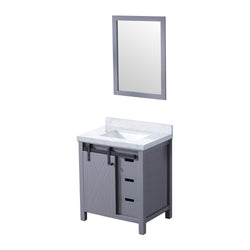 Lexora Collection Marsyas 30 inch Dark Grey Bath Vanity and Carrara Marble Countertop and 28 inch Mirror - Luxe Bathroom Vanities