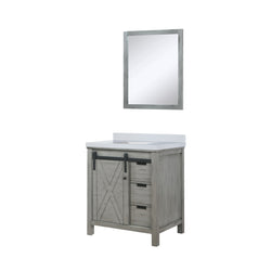 Lexora Collection Marsyas 30 inch Bath Vanity, White Quartz Countertop and 28 inch Mirror - Luxe Bathroom Vanities