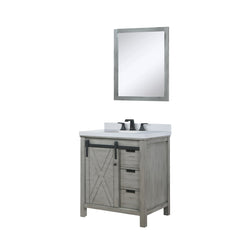 Lexora Collection Marsyas 30 inch Bath Vanity, Cultured Marble Countertop, Faucet Set and 28 inch Mirrror - Luxe Bathroom Vanities