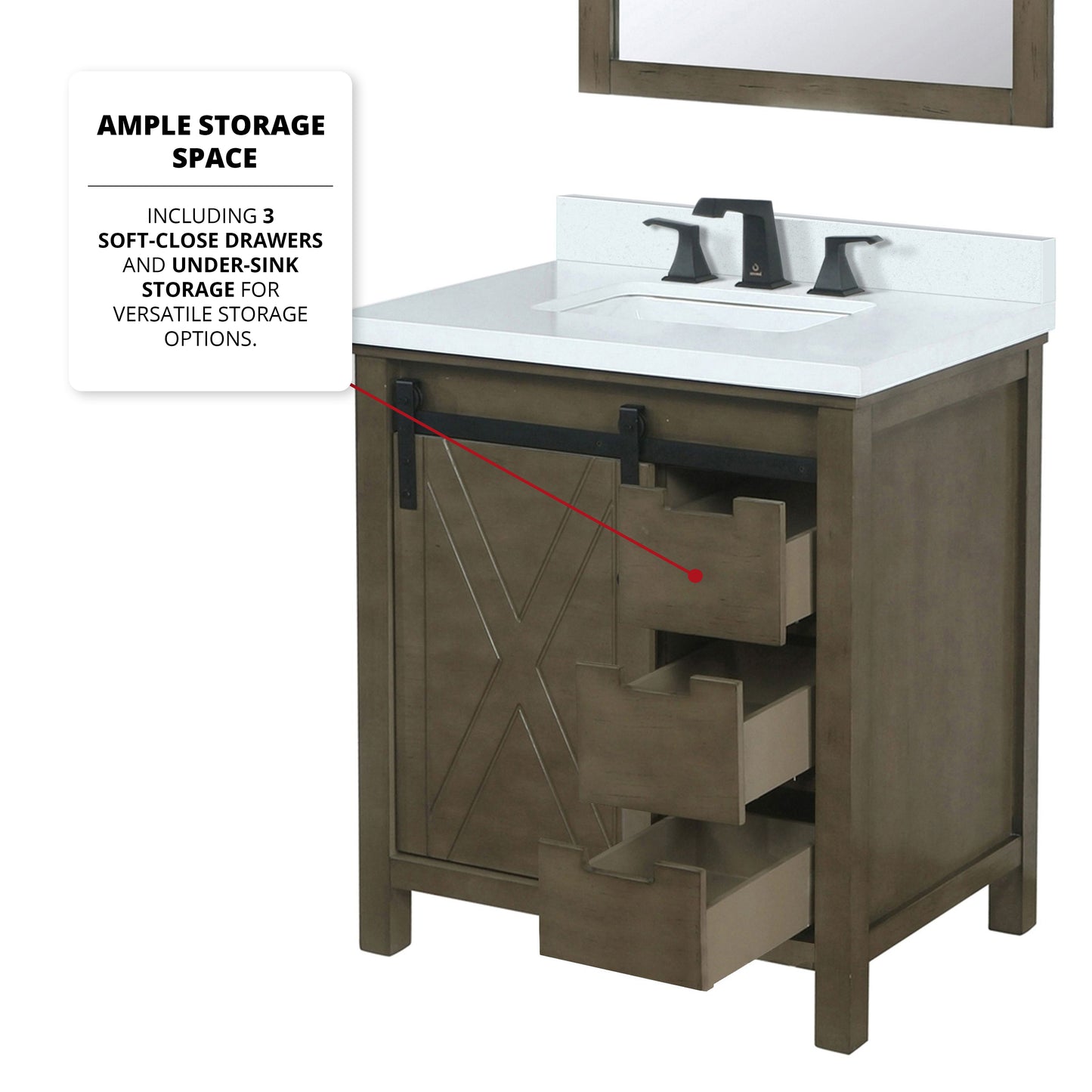 Lexora Collection Marsyas 30 inch Bath Vanity and Cultured Marble Countertop - Luxe Bathroom Vanities