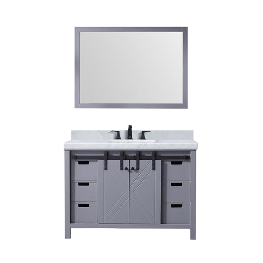 Lexora Collection Marsyas 48 inch Dark Grey Bath Vanity, Carrara Marble Countertop, Faucet Set and 44 inch Mirror - Luxe Bathroom Vanities