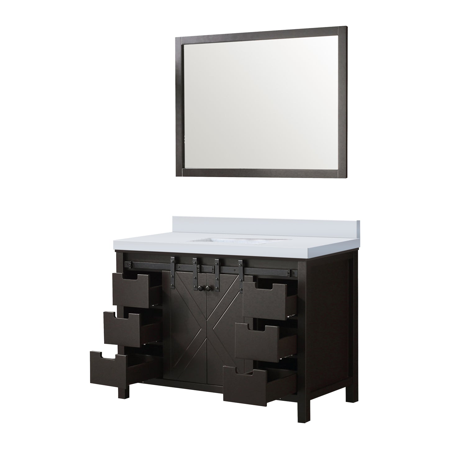 Lexora Collection Marsyas 48 inch Bath Vanity and Cultured Marble Countertop and 44 inch Mirror - Luxe Bathroom Vanities