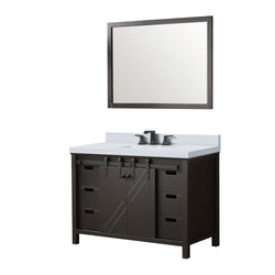 Lexora Collection Marsyas 48 inch Bath Vanity, White Quartz Countertop, Faucet Set and 44 inch Mirror - Luxe Bathroom Vanities