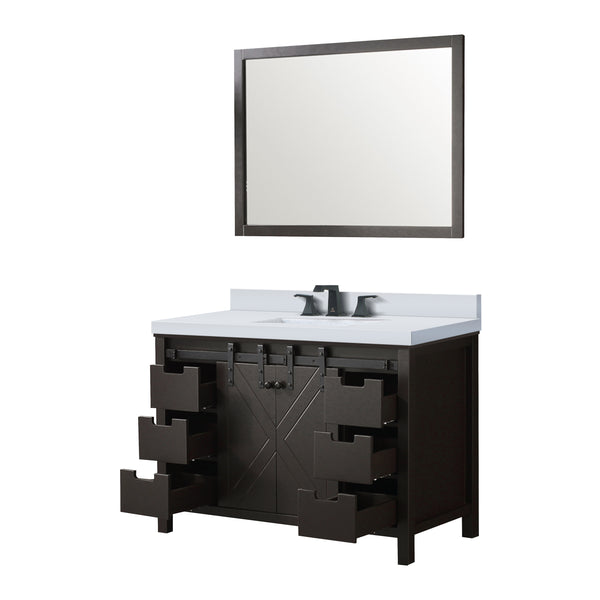 Lexora Collection Marsyas 48 inch Bath Vanity, Cultured Marble Countertop, Faucet Set and 44 inch Mirrror - Luxe Bathroom Vanities