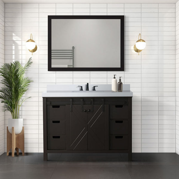 Lexora Collection Marsyas 48 inch Bath Vanity, White Quartz Countertop and 44 inch Mirror - Luxe Bathroom Vanities