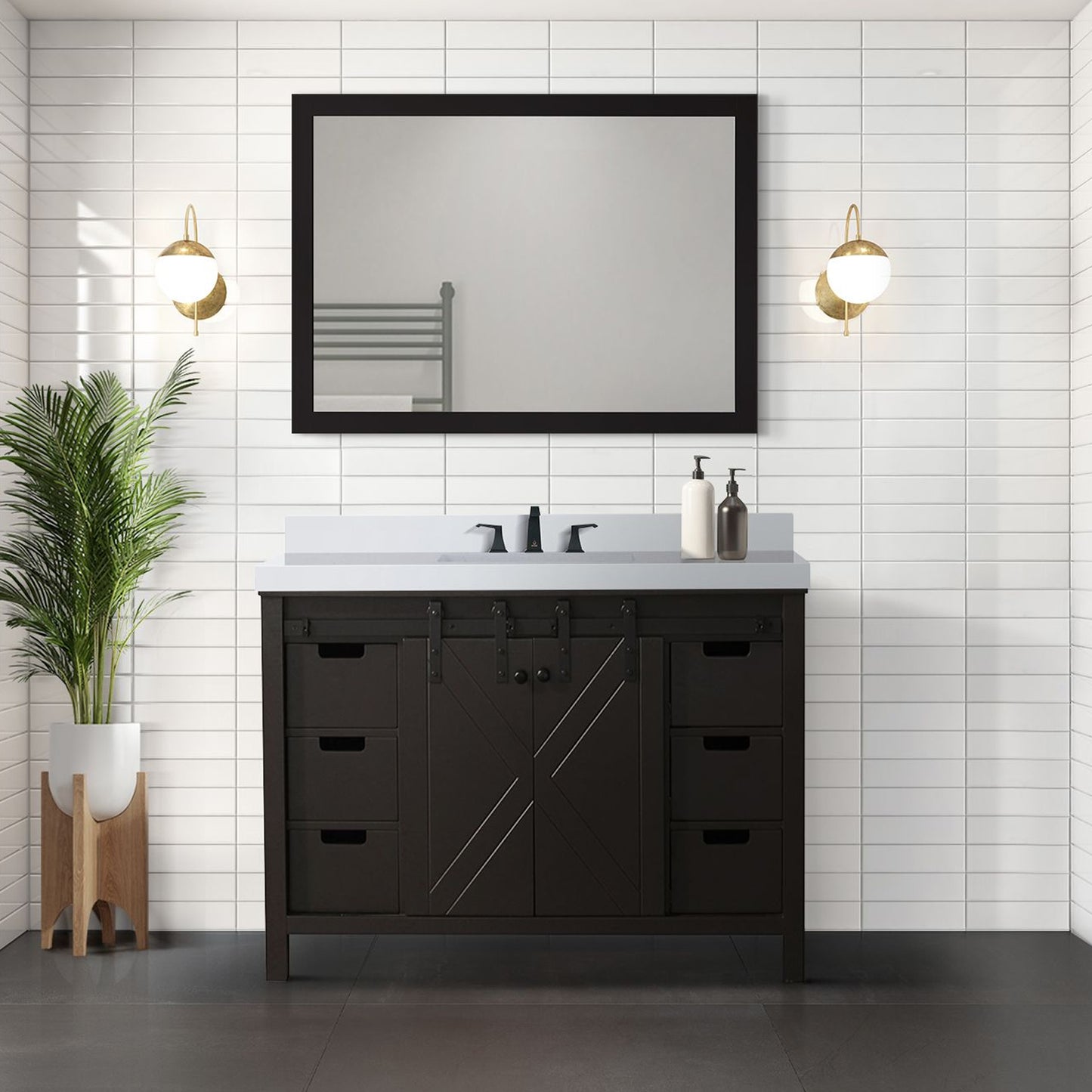 Lexora Collection Marsyas 48 inch Bath Vanity, White Quartz Countertop and Faucet Set - Luxe Bathroom Vanities