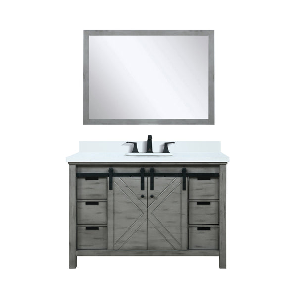 Lexora Collection Marsyas 48 inch Bath Vanity, White Quartz Countertop, Faucet Set and 44 inch Mirror - Luxe Bathroom Vanities