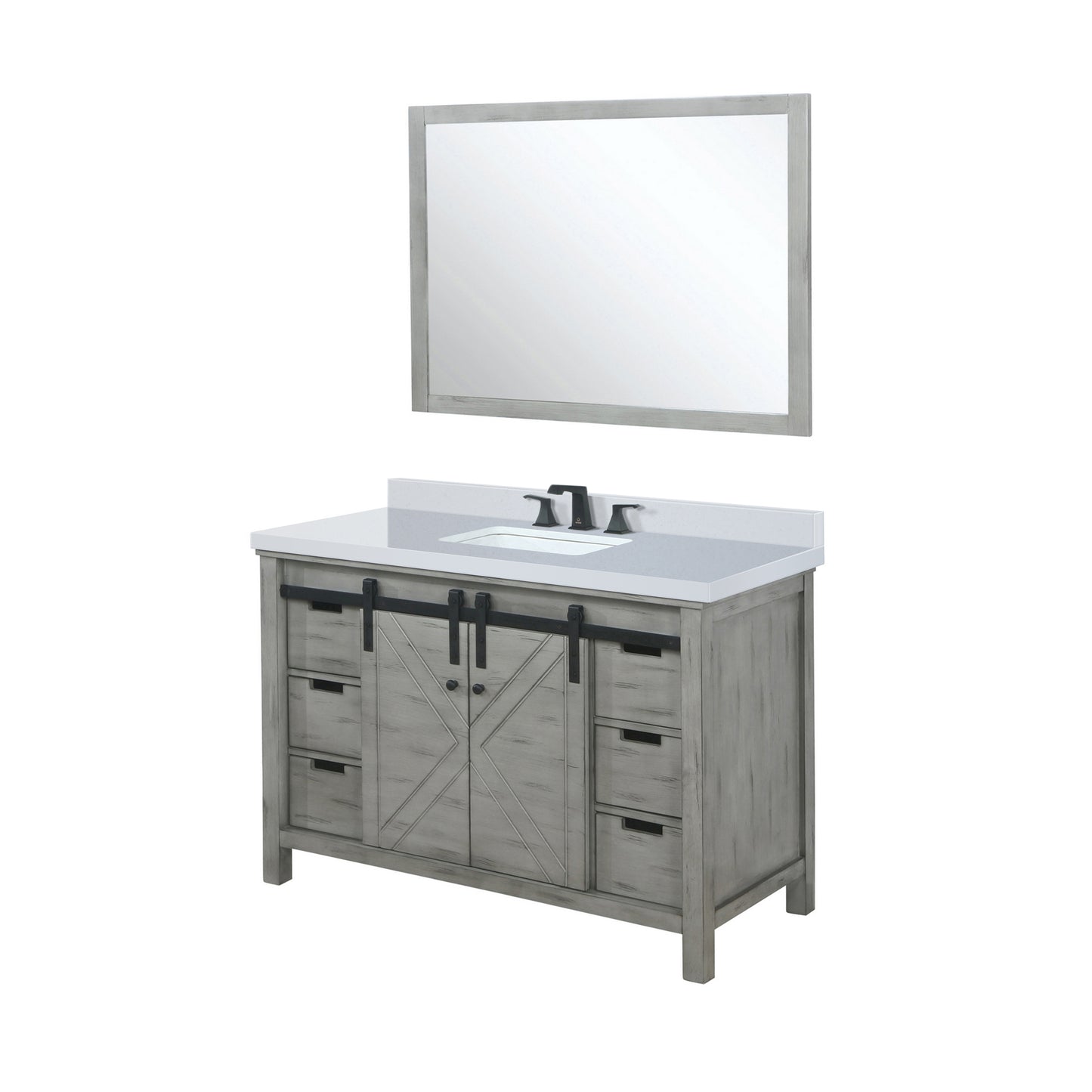 Lexora Collection Marsyas 48 inch Bath Vanity, White Quartz Countertop, Faucet Set and 44 inch Mirror - Luxe Bathroom Vanities