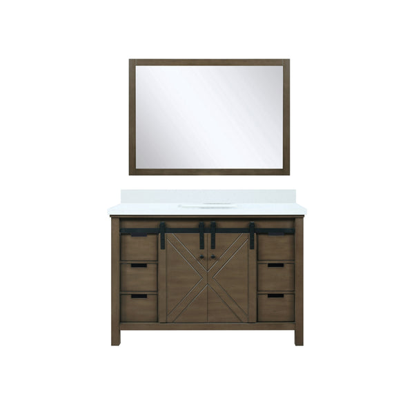 Lexora Collection Marsyas 48 inch Bath Vanity, White Quartz Countertop and 44 inch Mirror - Luxe Bathroom Vanities