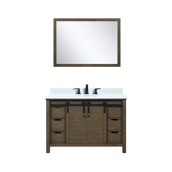 Lexora Collection Marsyas 48 inch Bath Vanity, Cultured Marble Countertop, Faucet Set and 44 inch Mirrror - Luxe Bathroom Vanities