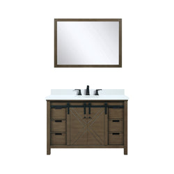 Lexora Collection Marsyas 48 inch Bath Vanity, White Quartz Countertop, Faucet Set and 44 inch Mirror - Luxe Bathroom Vanities