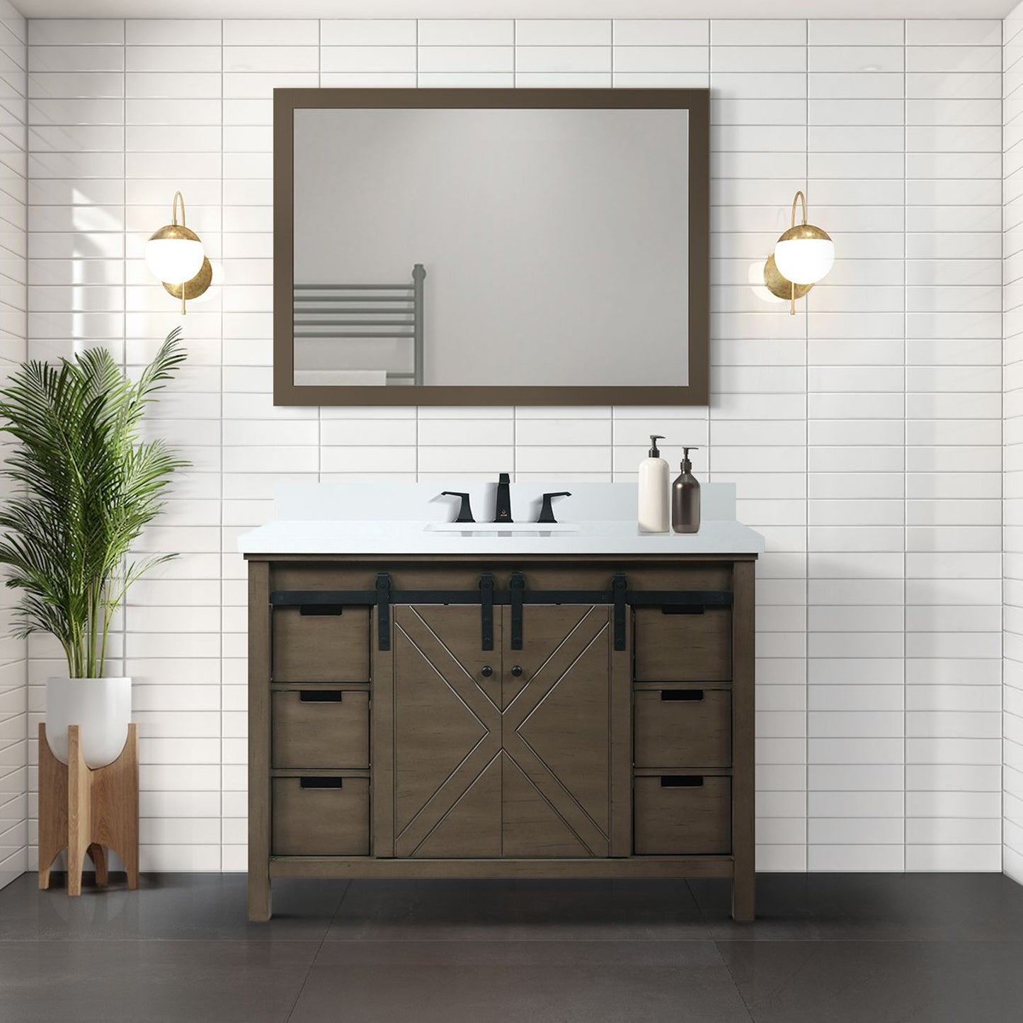 Lexora Collection Marsyas 48 inch Bath Vanity and Cultured Marble Countertop and 44 inch Mirror - Luxe Bathroom Vanities