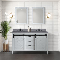 Lexora Collection Marsyas 60 inch White Double Bath Vanity and Grey Quartz Countertop - Luxe Bathroom Vanities