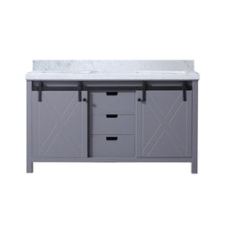 Lexora Collection Marsyas 60 inch Dark Grey Double Bath Vanity and Carrara Marble Countertop - Luxe Bathroom Vanities