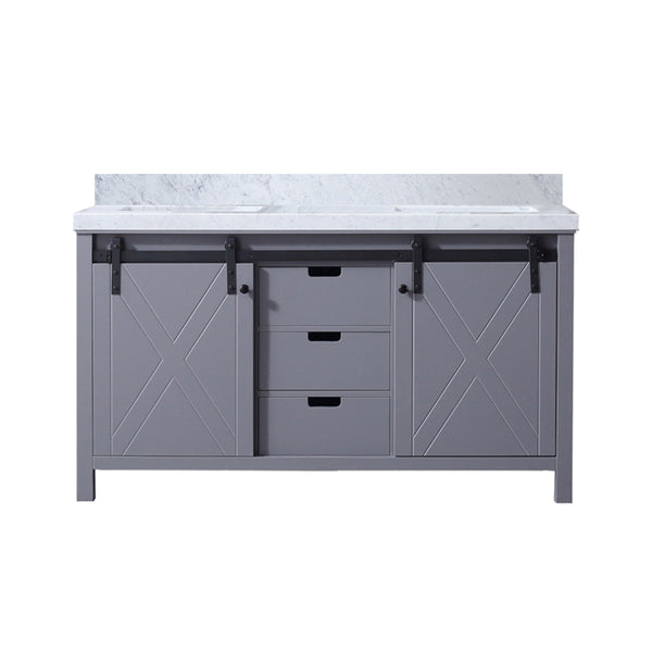 Lexora Collection Marsyas 60 inch Dark Grey Double Bath Vanity and Carrara Marble Countertop - Luxe Bathroom Vanities