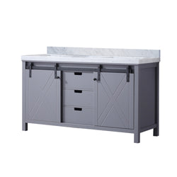 Lexora Collection Marsyas 60 inch Dark Grey Double Bath Vanity and Carrara Marble Countertop - Luxe Bathroom Vanities