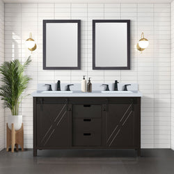 Lexora Collection Marsyas 60 inch Double Bath Vanity, White Quartz Countertop and 24 inch Mirrors - Luxe Bathroom Vanities