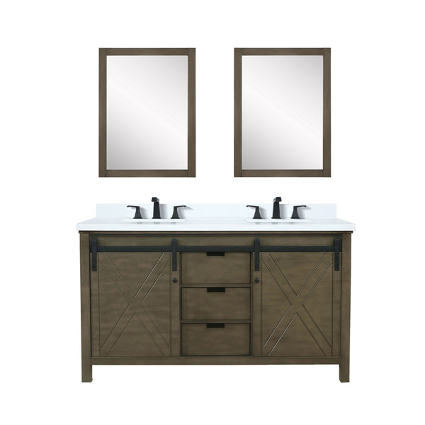 Lexora Collection Marsyas 60 inch Double Bath Vanity, Cultured Marble Countertop, Faucet Set and 24 inch Mirrors - Luxe Bathroom Vanities