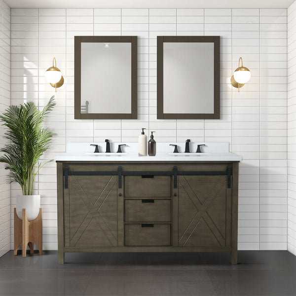 Lexora Collection Marsyas 60 inch Double Bath Vanity, Cultured Marble Countertop and 24 inch Mirrors - Luxe Bathroom Vanities