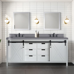 Lexora Collection Marsyas 80 inch White Double Bath Vanity and Grey Quartz Countertop - Luxe Bathroom Vanities