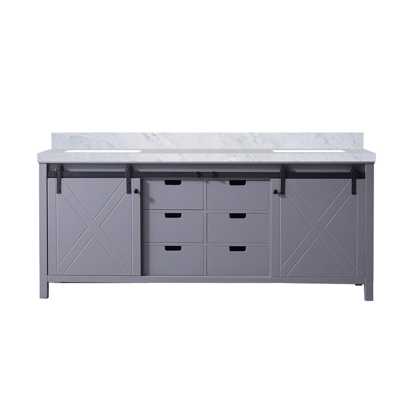 Lexora Collection Marsyas 80 inch Dark Grey Double Bath Vanity and Carrara Marble Countertop - Luxe Bathroom Vanities