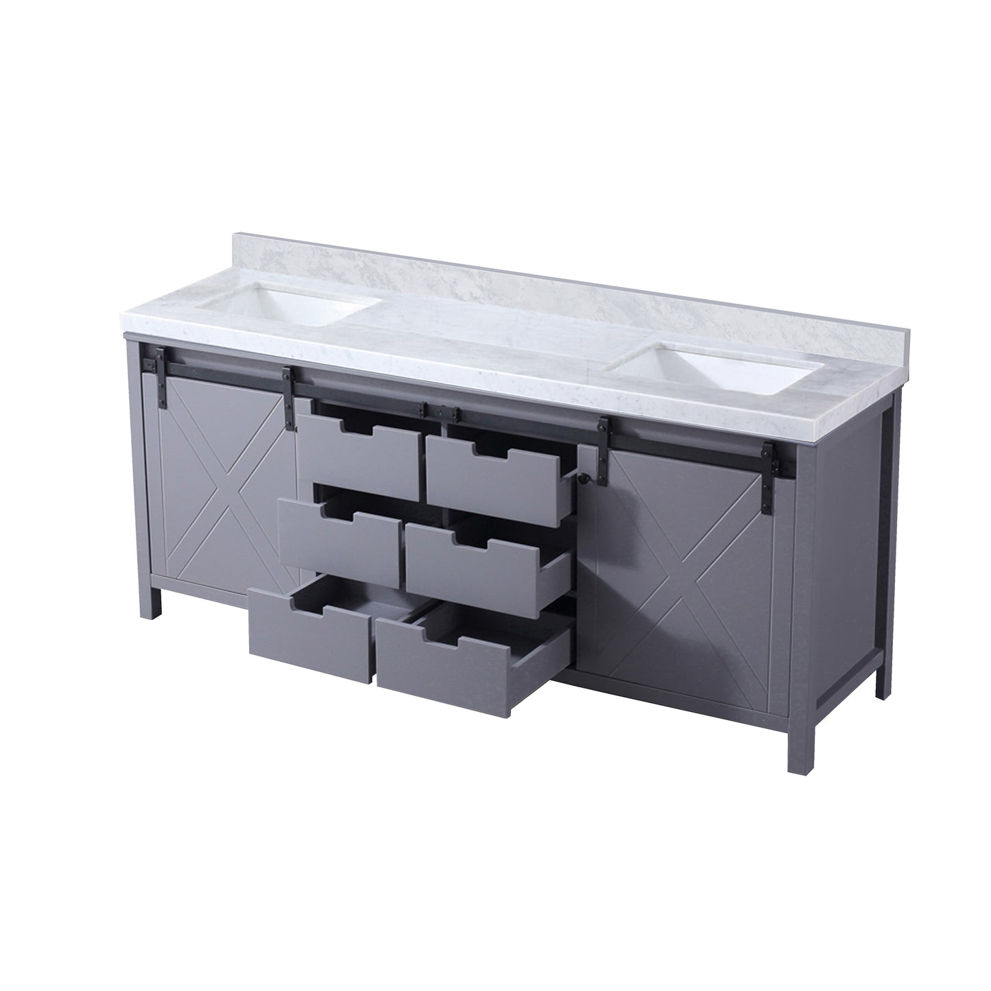 Lexora Collection Marsyas 80 inch Dark Grey Double Bath Vanity and Carrara Marble Countertop - Luxe Bathroom Vanities