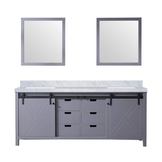 Lexora Collection Marsyas 80 inch Dark Grey Double Bath Vanity, Carrara Marble Countertop and 30 inch Mirrors - Luxe Bathroom Vanities