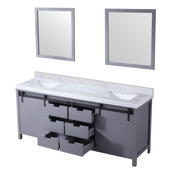 Lexora Collection Marsyas 80 inch Dark Grey Double Bath Vanity, Carrara Marble Countertop and 30 inch Mirrors - Luxe Bathroom Vanities