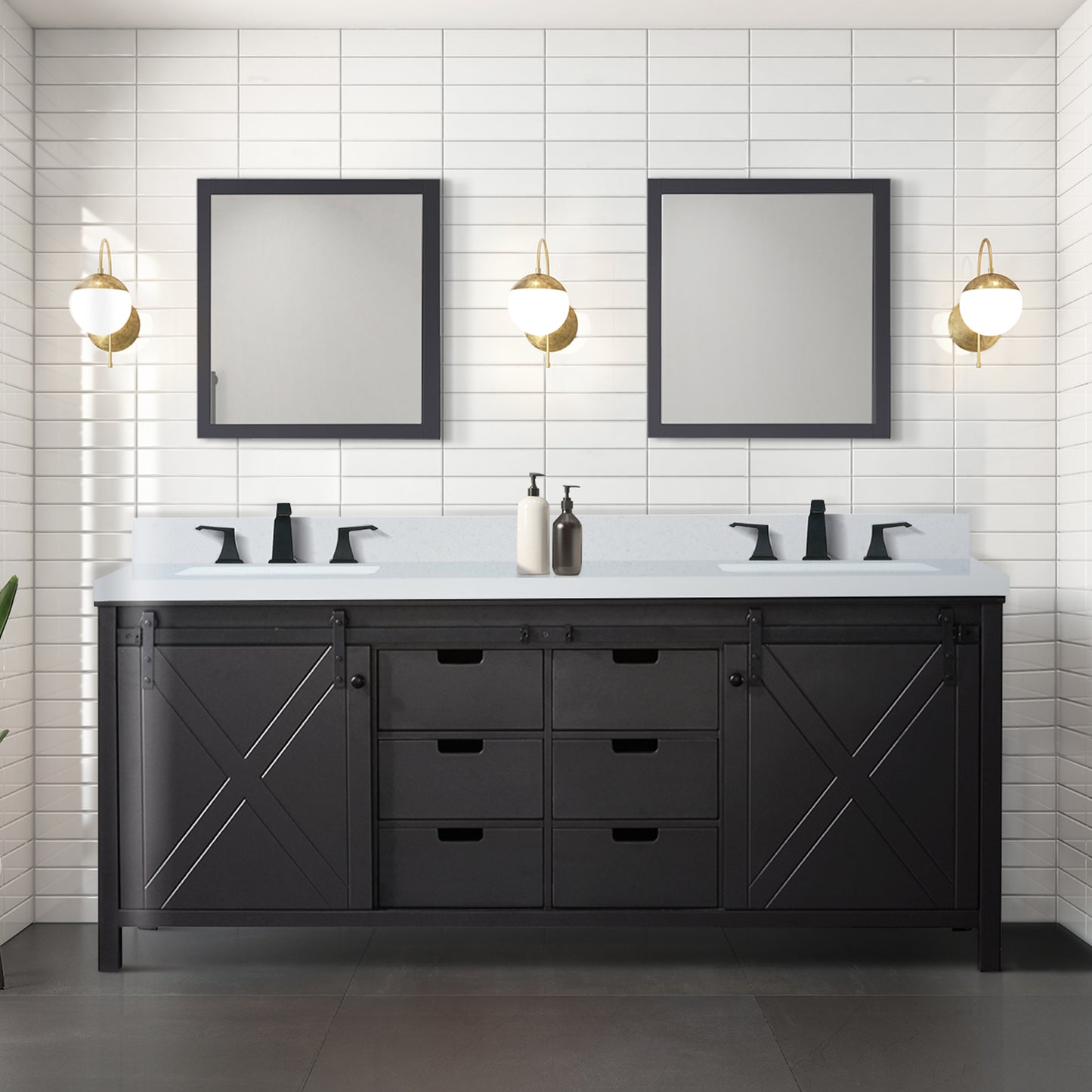Lexora Collection Marsyas 80 inch Double Bath Vanity, White Quartz Countertop and Faucet Set - Luxe Bathroom Vanities