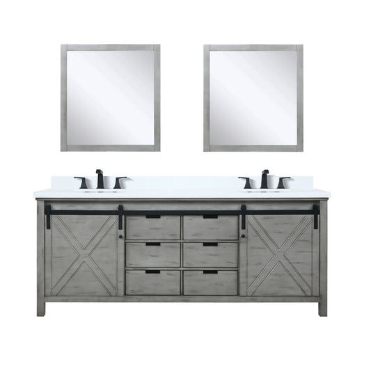 Lexora Collection Marsyas 80 inch Double Bath Vanity, White Quartz Countertop, Faucet Set and 30 inch Mirrors - Luxe Bathroom Vanities
