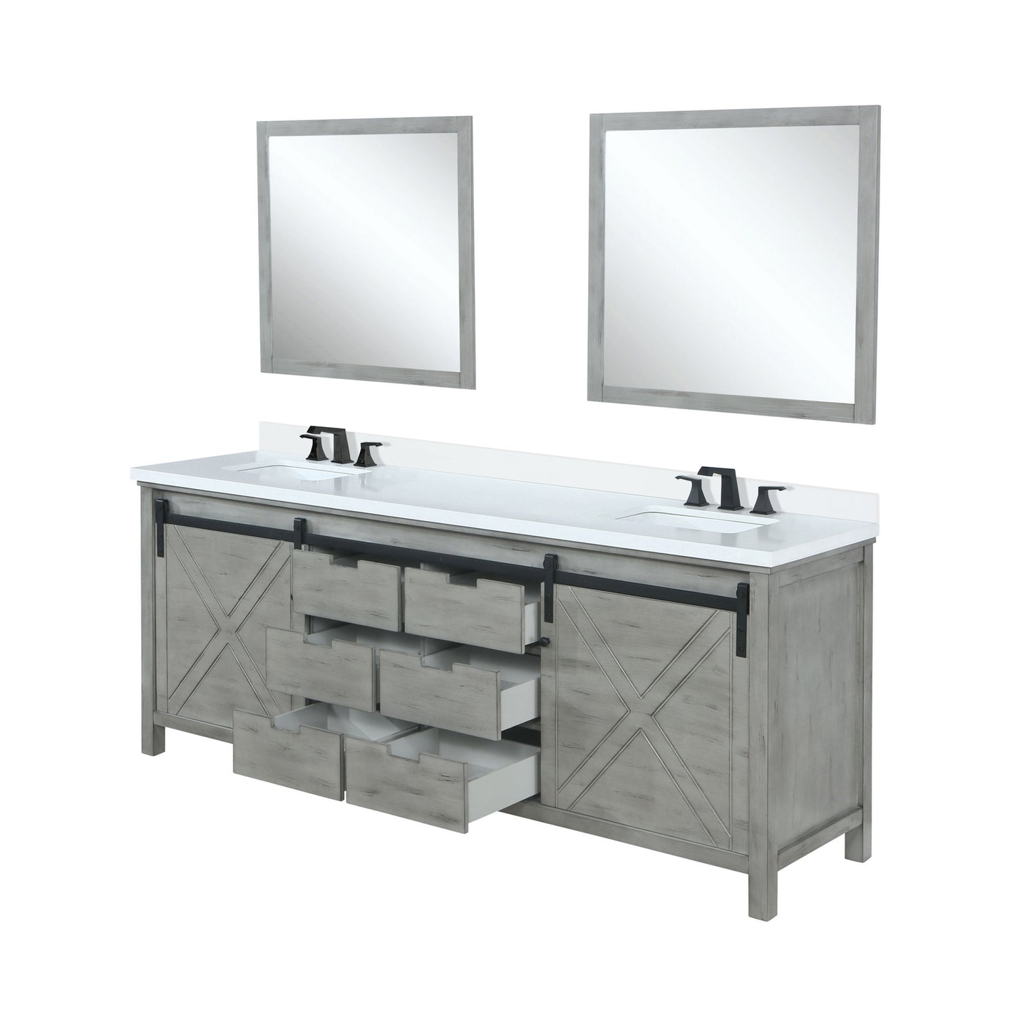 Lexora Collection Marsyas 80 inch Double Bath Vanity, Cultured Marble Countertop, Faucet Set and 30 inch Mirrors - Luxe Bathroom Vanities