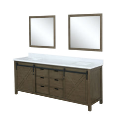 Lexora Collection Marsyas 80 inch Double Bath Vanity, White Quartz Countertop and 30 inch Mirrors - Luxe Bathroom Vanities