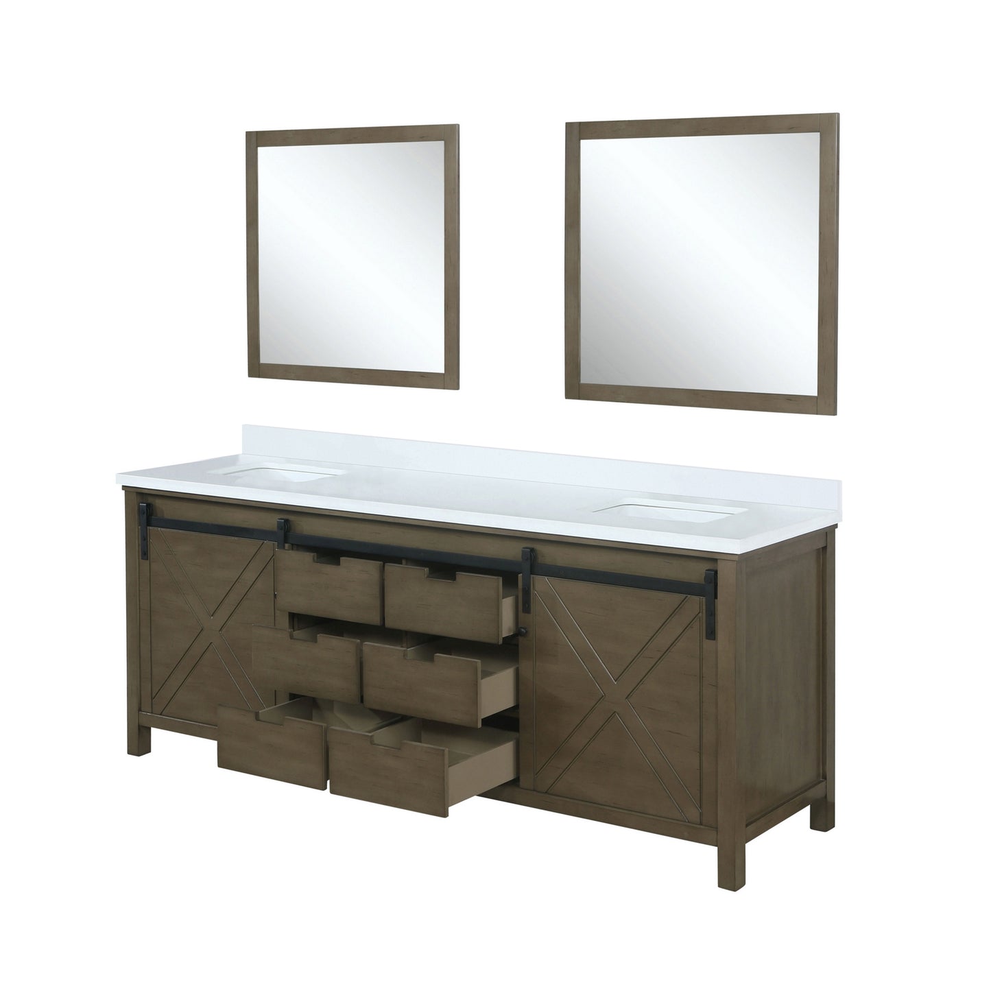 Lexora Collection Marsyas 80 inch Double Bath Vanity, Cultured Marble Countertop and 30 inch Mirrors - Luxe Bathroom Vanities
