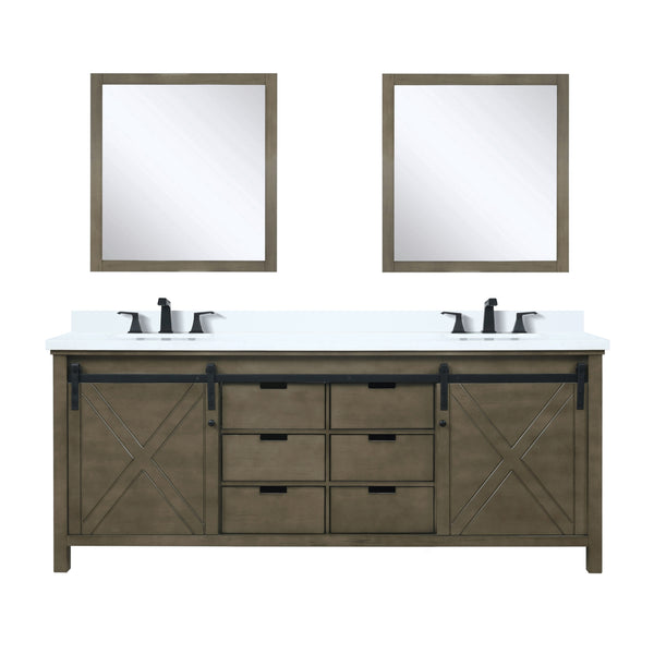 Lexora Collection Marsyas 80 inch Double Bath Vanity, Cultured Marble Countertop, Faucet Set and 30 inch Mirrors - Luxe Bathroom Vanities
