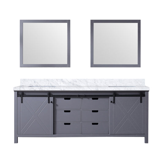 Lexora Collection Marsyas 84 inch Dark Grey Double Bath Vanity, Carrara Marble Countertop and 34 inch Mirrors - Luxe Bathroom Vanities