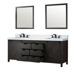 Lexora Collection Marsyas 84 inch Double Bath Vanity, White Quartz Countertop, Faucet Set and 34 inch Mirrors - Luxe Bathroom Vanities