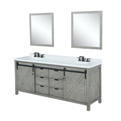 Lexora Collection Marsyas 84 inch Double Bath Vanity, White Quartz Countertop, Faucet Set and 34 inch Mirrors - Luxe Bathroom Vanities