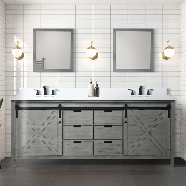 Lexora Collection Marsyas 84 inch Double Bath Vanity, Cultured Marble Countertop and Faucet Set - Luxe Bathroom Vanities