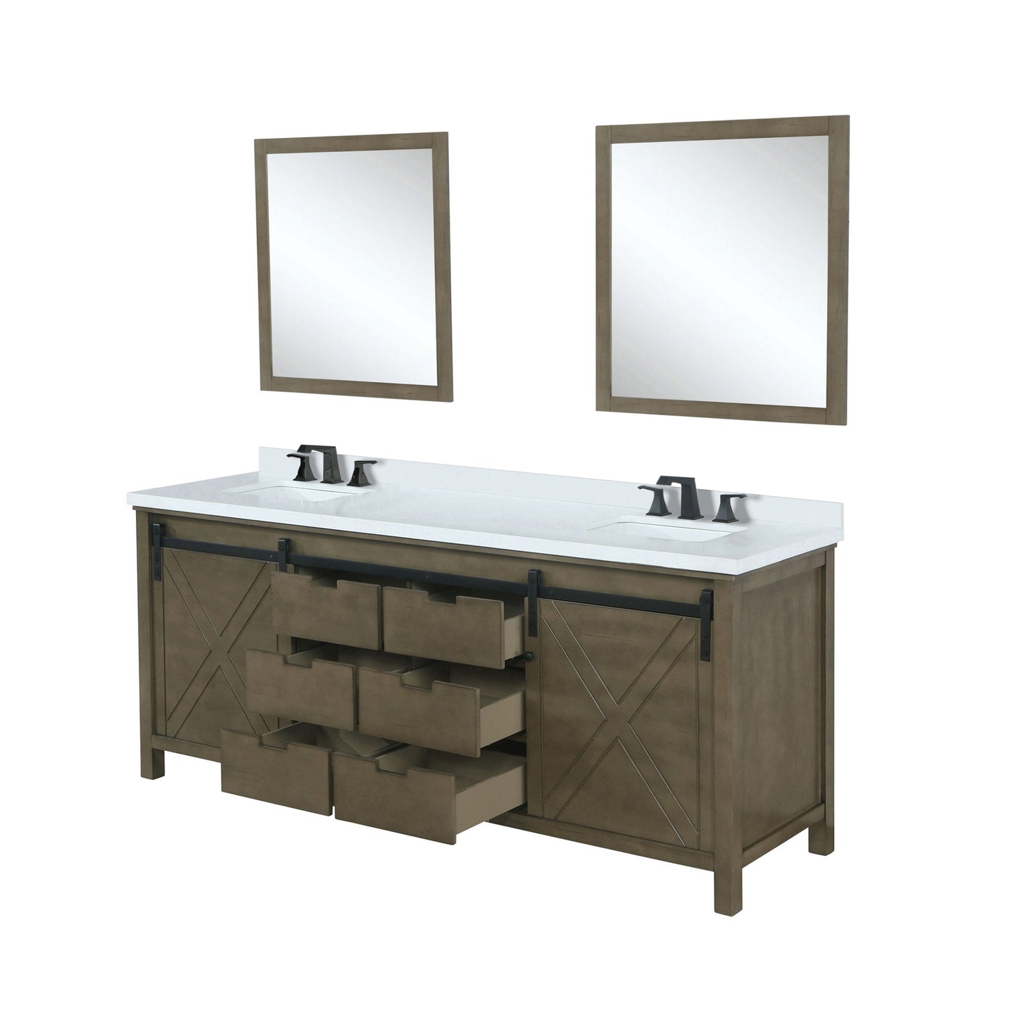 Lexora Collection Marsyas 84 inch Double Bath Vanity, Cultured Marble Countertop, Faucet Set and 34 inch Mirrors - Luxe Bathroom Vanities