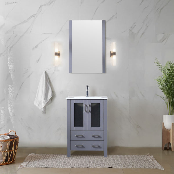 Lexora Collection Volez 24 inch Bath Vanity, White Ceramic Top, Faucet Set, and 22 inch Mirror - Luxe Bathroom Vanities