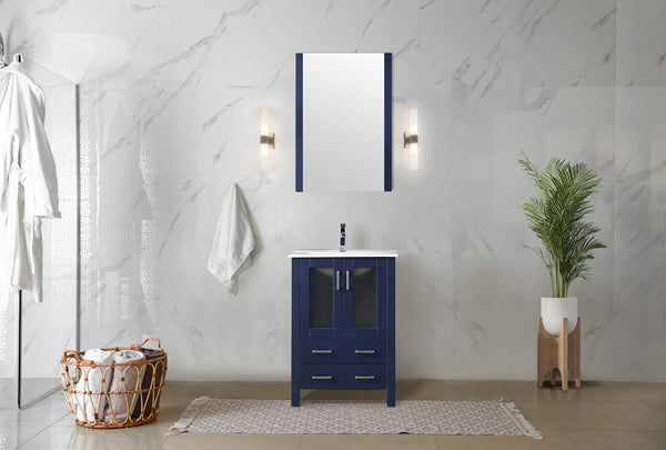 Lexora Collection Volez 24 inch Bath Vanity, White Ceramic Top, and 22 inch Mirror - Luxe Bathroom Vanities