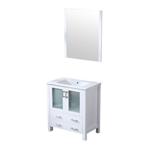 Lexora Collection Volez 30 inch Bath Vanity, White Ceramic Top, and 28 inch Mirror - Luxe Bathroom Vanities