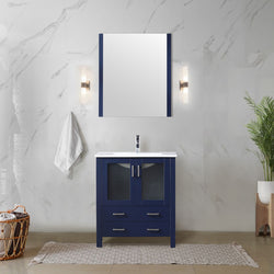 Lexora Collection Volez 30 inch Bath Vanity, White Ceramic Top, and 28 inch Mirror - Luxe Bathroom Vanities