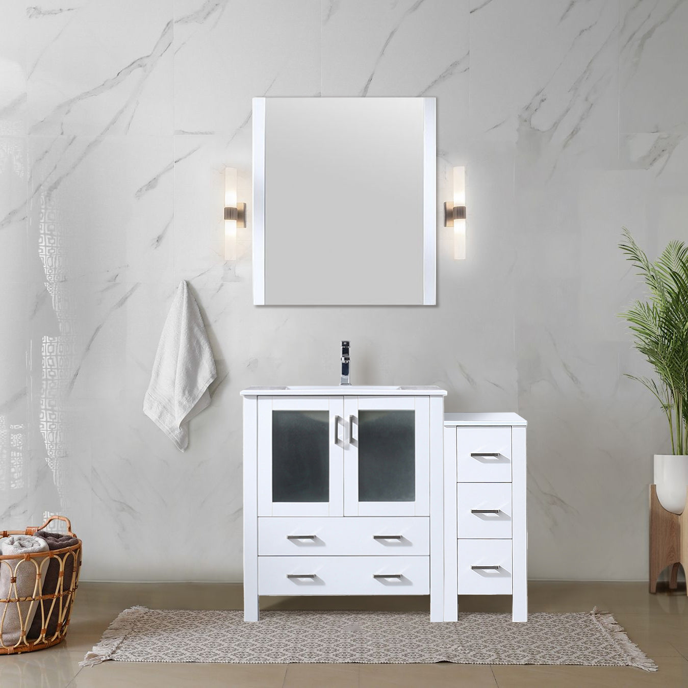 Lexora Collection Volez 42 inch Single Bath Vanity with Side Cabinet, and White Ceramic Top - Luxe Bathroom Vanities