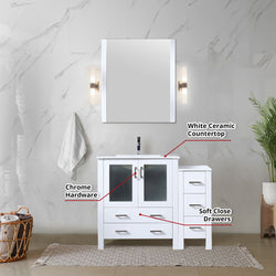 Lexora Collection Volez 42 inch Single Bath Vanity with Side Cabinet, and White Ceramic Top - Luxe Bathroom Vanities